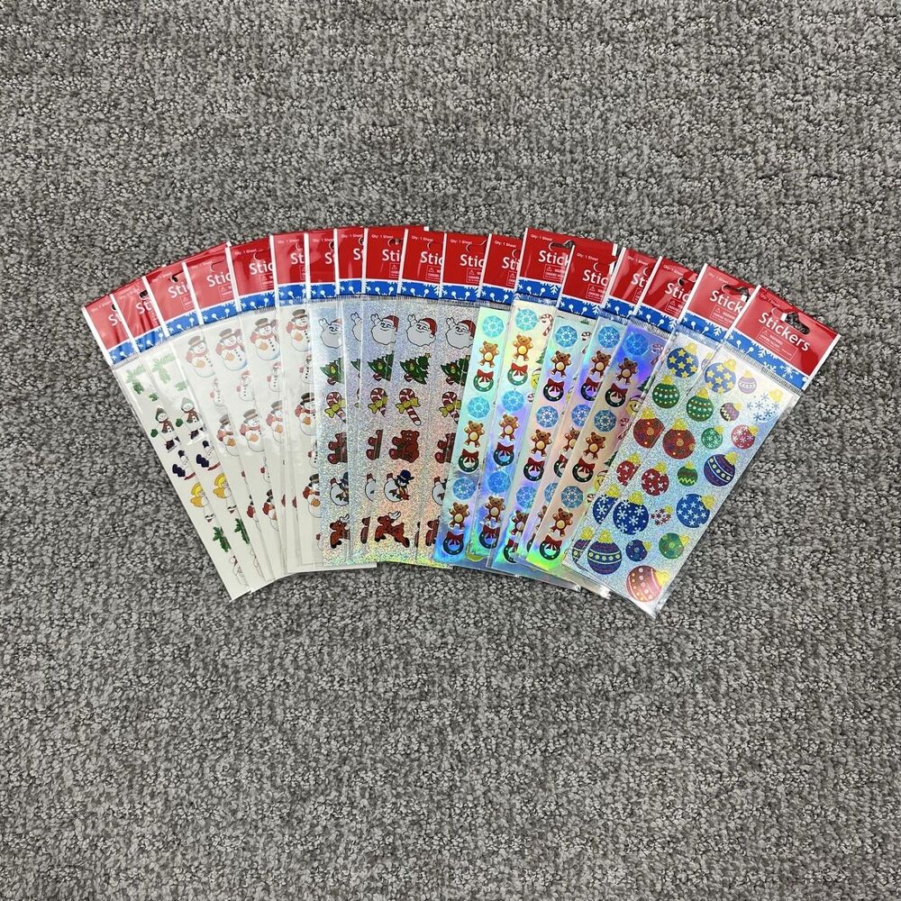 Oriental Trading Sticker Sheets Lot of 19 Multi-Color Holographic Christmas